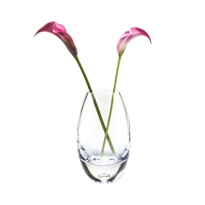 Glassware UK bubble-based barrel vase, 15cm tall, clear glass with bubble accents, modern cylindrical design for floral arrangements.