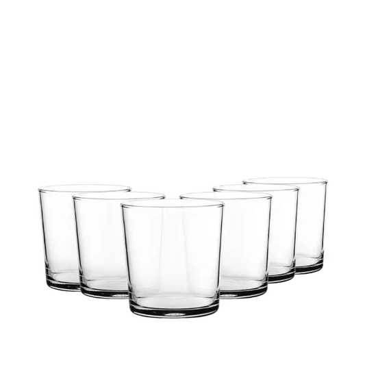 Set of six Glassware UK toughened turbo whisky tumblers, 370ml each, with clear glass and sturdy design for everyday use.