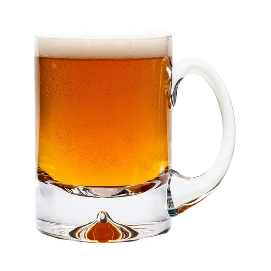 Krosno Dimple Base 1 Pint Tankard by Glassware UK, clear glass with textured dimpled base, traditional beer mug design.