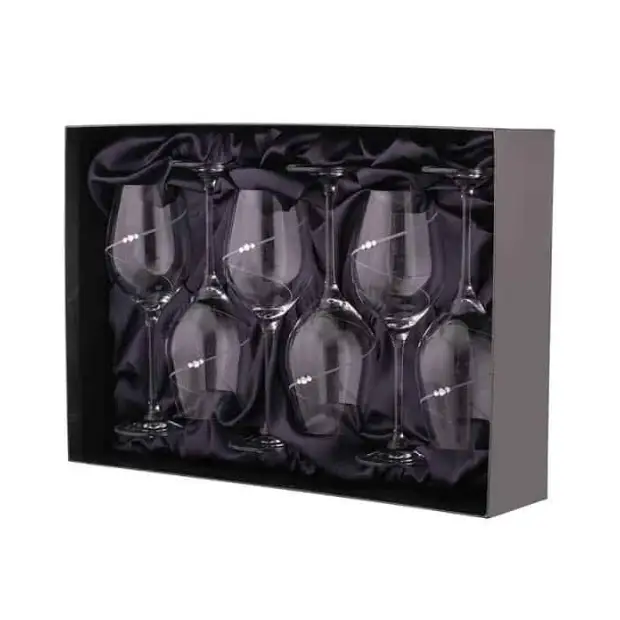 Set of six Diamante Champagne Flutes by Glassware UK in a gift box, featuring elegant crystal stems and sparkling diamanté embellishments.