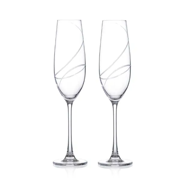 Two Crystalite Champagne Flutes by Glassware UK in a gift box, showcasing elegant, clear glassware for celebratory toasts.