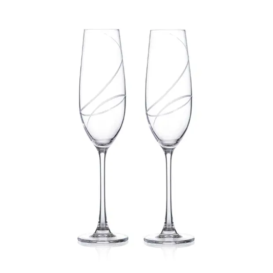 Two Crystalite Champagne Flutes by Glassware UK in a gift box, showcasing elegant, clear glassware for celebratory toasts.