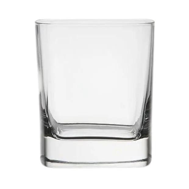 Set of six Luigi Bormioli square whisky tumblers, 240ml glassware from UK, perfect for enjoying whiskey in contemporary style.
