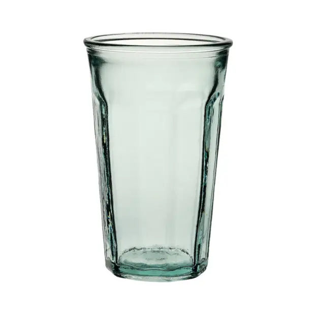 Set of six recycled Barca highball glasses, 300ml whisky tumblers by Glassware UK, with clear glass and sleek design.