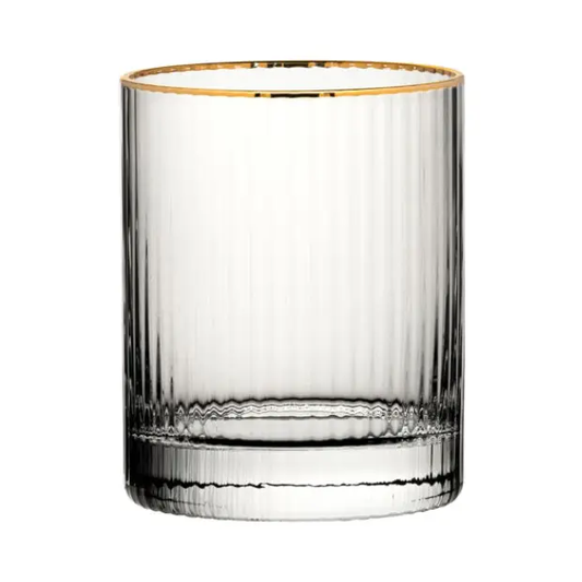Hayworth Gold Rimmed Whisky Tumbler from Glassware UK, 320ml, with clear glass and elegant gold rim for enjoying whisky.