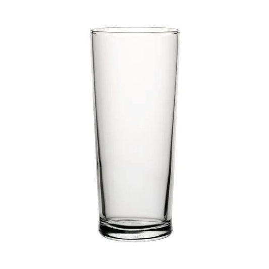 Clear straight-sided beer glass tankard with 580ml capacity, branded by Glassware UK, shown on a white background.