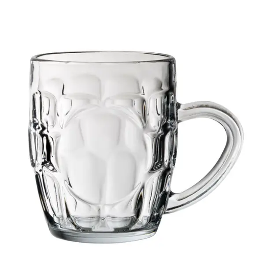 Dimple panelled glass tankard with 570ml capacity, made by Glassware UK, featuring a clear glass design with textured surface.
