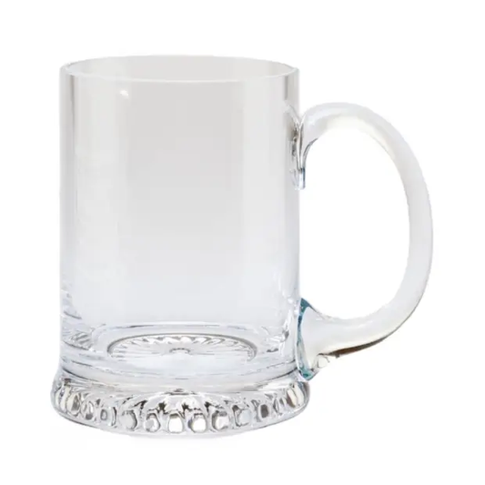 Krosno handmade 450ml glass tankard with star design, clear Glassware UK beverage mug for beer or drinks.