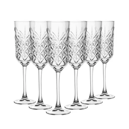 Set of six Glassware UK vintage champagne flutes, 170ml glassware with elegant vintage glass design, perfect for celebratory toasts