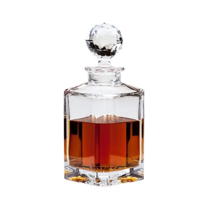 Clear crystal square decanter with 0.8L capacity from Glassware UK, featuring a sleek design for storing and serving spirits.