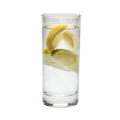 Set of six Glassware UK whisky tumblers, 290ml highball glasses with a sleek design, perfect for serving cocktails and spirits.