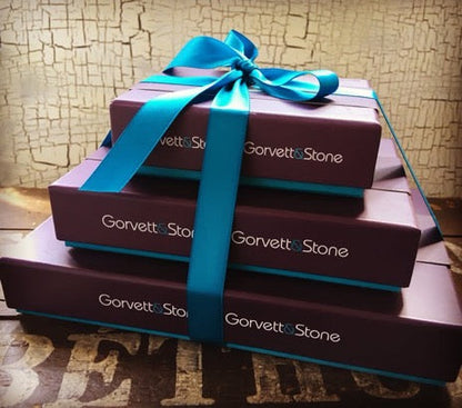 Gorvett & Stone chocolate gift box with Eton Mess flavor in a pyramid-shaped presentation, showcasing elegant packaging.