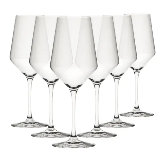 Set of six Murray red wine glasses by Glassware UK, 560ml capacity, clear glass with elegant stem and bowl design.