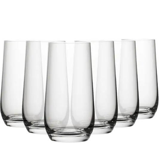 Set of six Murray highball whisky tumblers from Glassware UK, 480ml capacity, clear glass with sleek design.