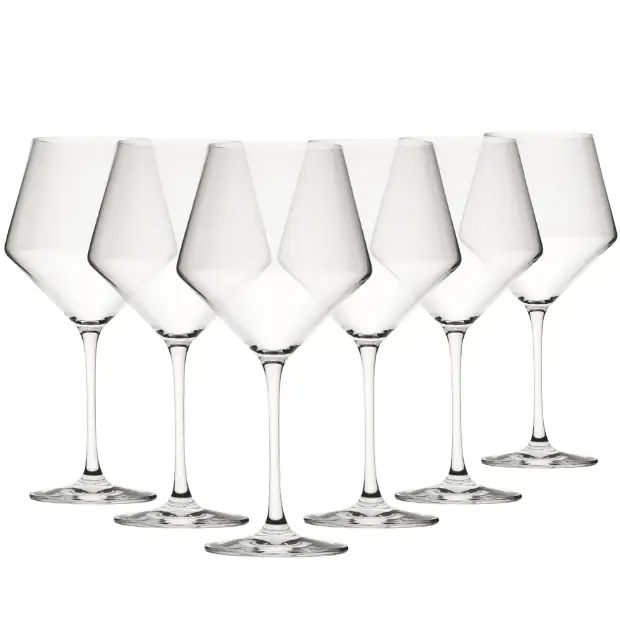 Set of six Murray Bordeaux wine glasses by Glassware UK, 700ml capacity, clear glass with elegant shape for red wine.