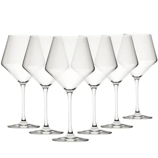 Set of six Murray Bordeaux wine glasses by Glassware UK, 700ml capacity, clear glass with elegant shape for red wine.