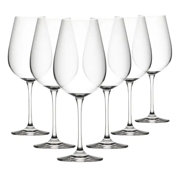 Set of six Seine wine glasses by Glassware UK, 680ml capacity, clear glass with elegant stem design, perfect for wine serving.