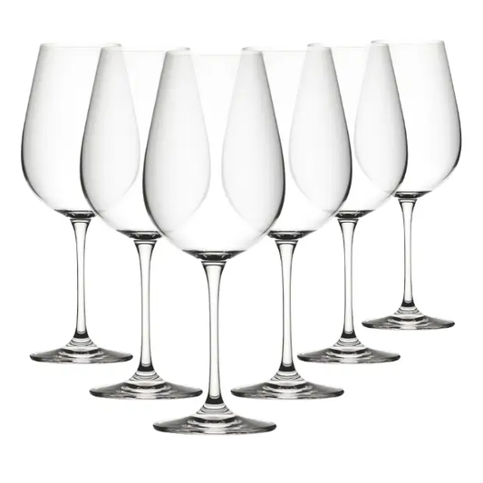 Set of six Seine wine glasses by Glassware UK, 680ml capacity, clear glass with elegant stem design, perfect for wine serving.