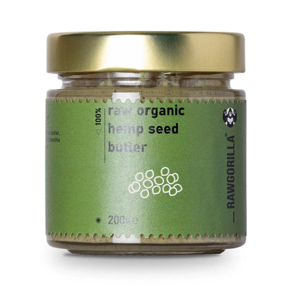 Creamy raw organic hemp seed butter from RAWGORILLA, perfect as a healthy dip or spread, by Whole Food Earth.
