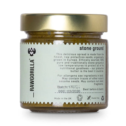 Organic raw pistachio butter from RAWGORILLA, creamy nut butter made from fresh organic pistachios by Whole Food Earth.