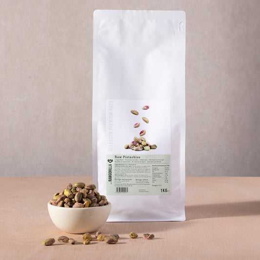Raw pistachios in a 1kg bag from RawGorilla, premium whole food nuts and seeds by Whole Food Earth.
