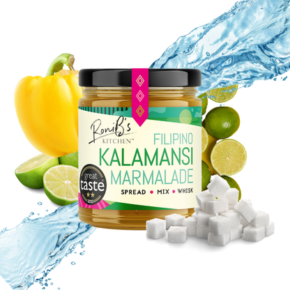 Filipino Kalamansi Marmalade with Don Papa Rum from RoniBs Kitchen, showcasing the vibrant orange jam with fresh ingredients.