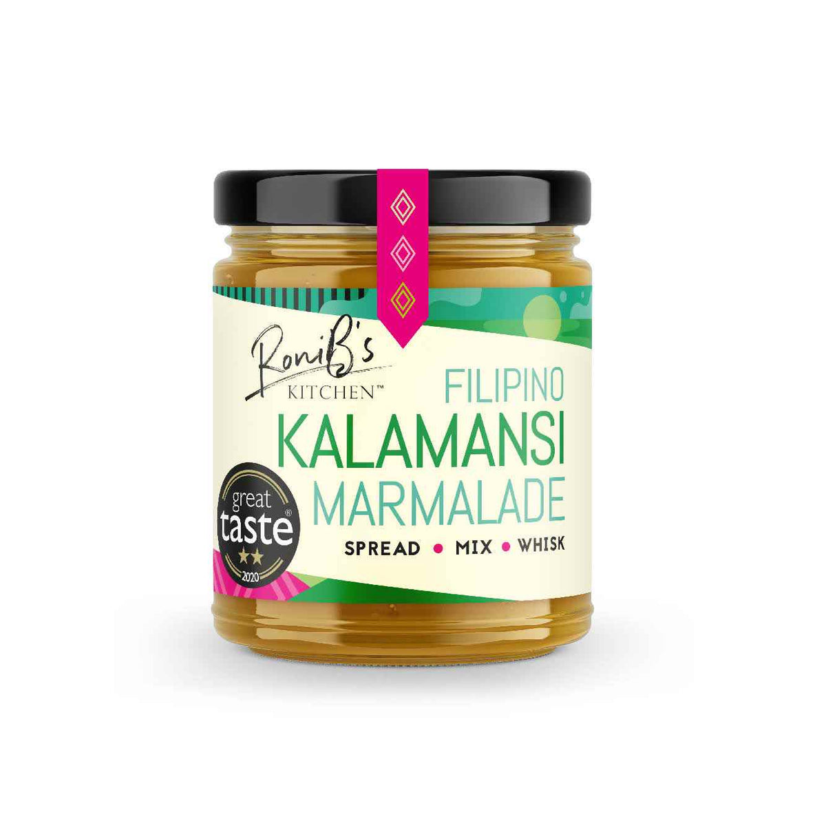 Vegan Filipino Kalamansi Marmalade with Don Papa Rum from RoniBs Kitchen, showcasing a jar of tangy, citrus jam with a golden hue.