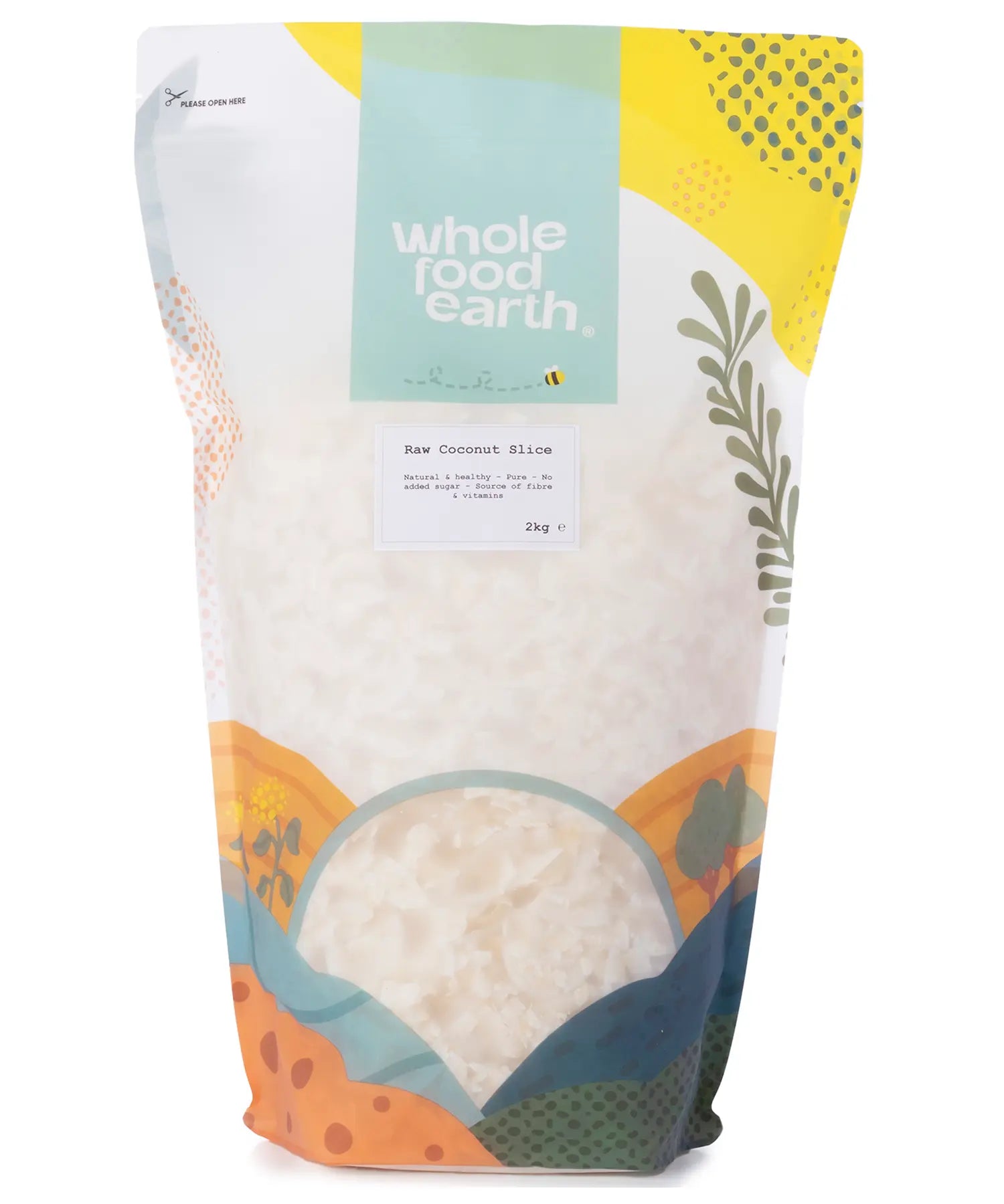 Dried raw coconut slices from Whole Food Earth, natural and shredded coconut fruit for snacking or baking.