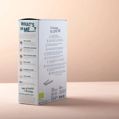 Organic chocolate granola cereal from RawGorilla featuring clusters of chocolate and oats in a 250g package.