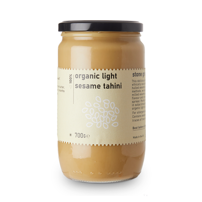 Organic Light Sesame Tahini from RawGorilla, a creamy dip and spread made from raw, organic sesame seeds.