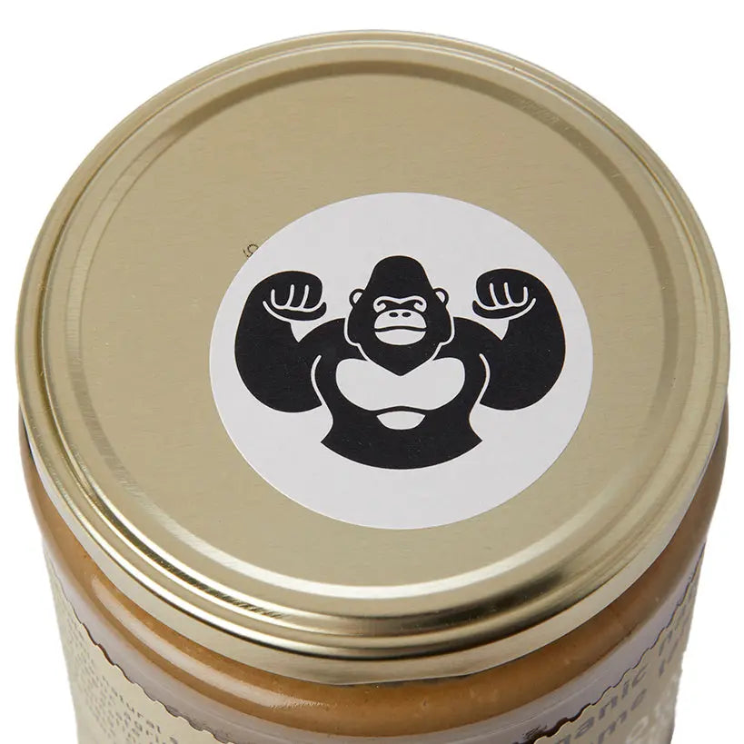 Creamy organic natural sesame tahini from RawGorilla, a whole food earth dip and spread with rich sesame seeds.