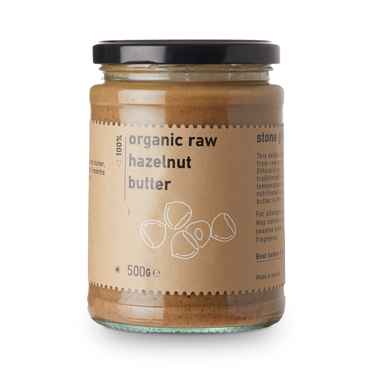 Organic Raw Hazelnut Butter from RawGorilla by Whole Food Earth in a jar, showcasing a smooth, natural nut butter texture.