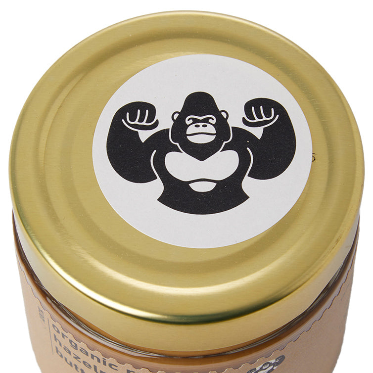 Organic Raw Hazelnut Butter by RawGorilla in a jar, showcasing creamy, natural hazelnut spread from Whole Food Earth.