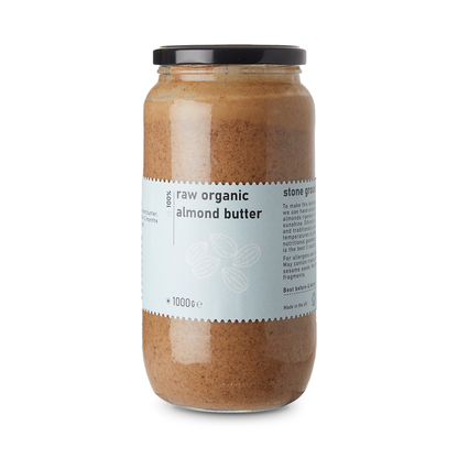Raw Gorilla Raw Organic Almond Butter jar from Whole Food Earth with creamy almond spread in a glass jar.