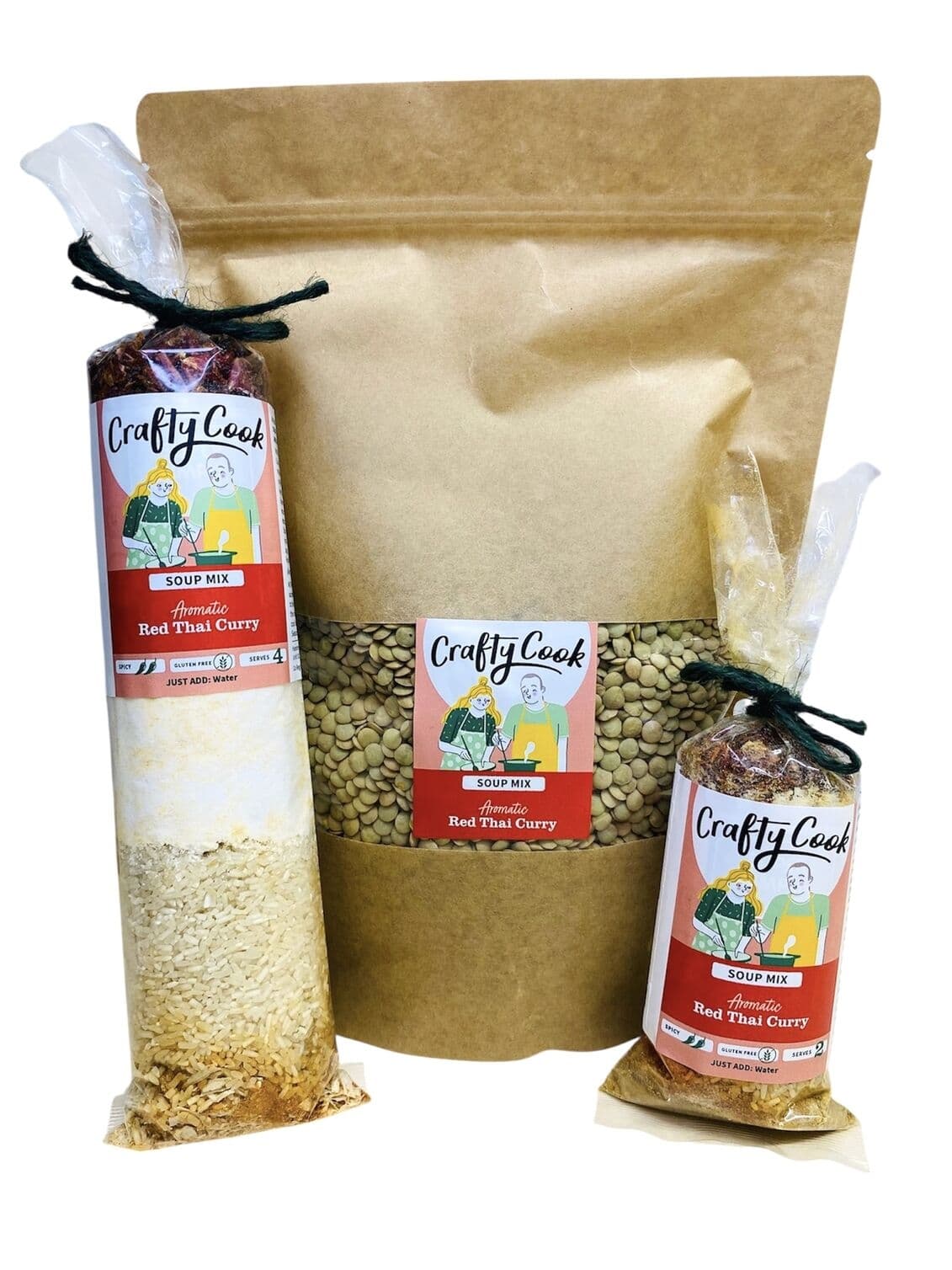 Red Thai Curry Soup Mix from Crafty Cook, gluten-free all-purpose soup base with vibrant red curry ingredients.