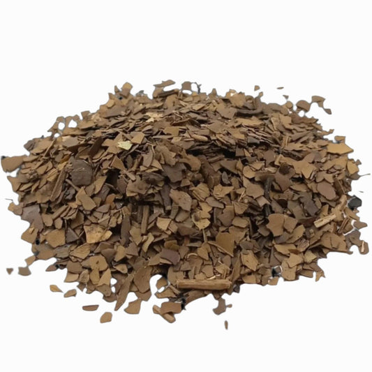 Loose roasted yerba mate tea leaves from Porter Hill Tea Company, with dried herbal and fruit-infused herbs in the blend.