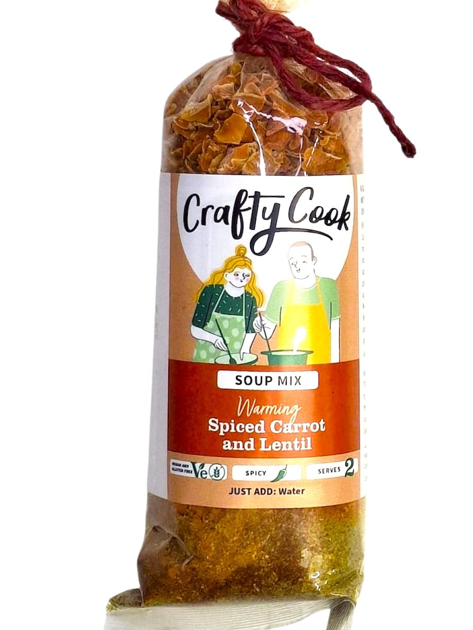 Crafty Cook Soup Collection with three 2-serving meal containers, featuring colorful, fresh-looking soup varieties.