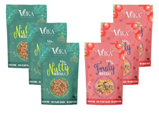 Goch & Co's VUKA  Super nutty muesli and super fruity muesli 45g packs