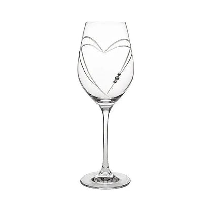 Diamante Wine Glass with Heart Shaped Cut - In Gift Box