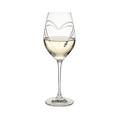 Diamante Wine Glass with Heart Shaped Cut - In Gift Box