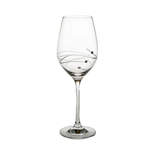 Elegant Diamante Wine Glass with Spiral Cut by Glassware UK, featuring sparkling embellishments and a sleek, clear design.