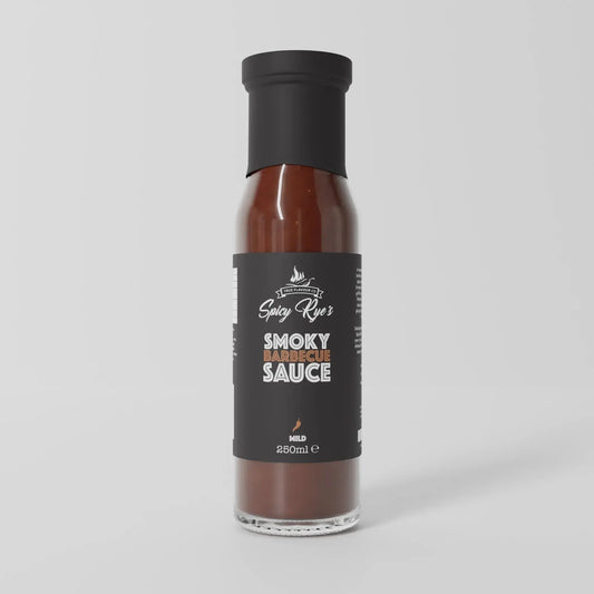 Spicy Ryes Smoky Chipotle BBQ Sauce bottle, marinade and grilling sauce with smoky chipotle flavor, dark and rich in color.