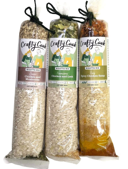 Crafty Cook Super Simple Risotto Collection Box with assorted rice and seasoning packets for easy homemade risotto dishes.