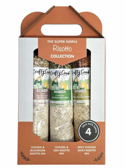 Crafty Cook Super Simple Risotto Collection box featuring a variety of colorful risotto packages for easy gourmet meals.
