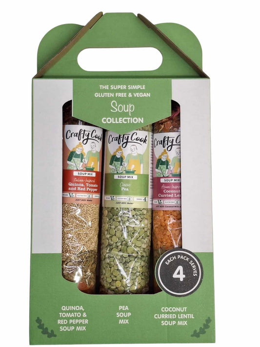 Crafty Cook Super Simple GF/V Soup Collection Box featuring a variety of gluten-free and vegan soup options.