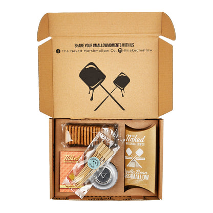 Luxury S'mores gift set from THE MARSHMALLOW FACTORY featuring marshmallow treats, graham crackers, and chocolate for gourmet s'mores.