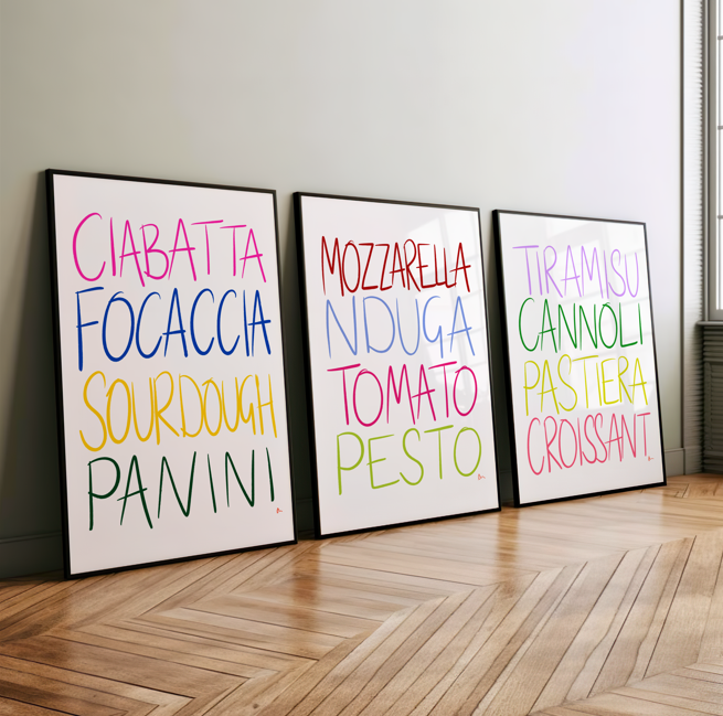 Italian Lovers witty kitchen wall art print by Peak Prints, featuring a relatable and humorous design for home decor.