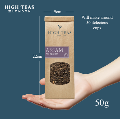 Assam Mangalam FTGFOP1 tea leaves from High Teas, showing fresh, whole dried tea leaves in a close-up shot.