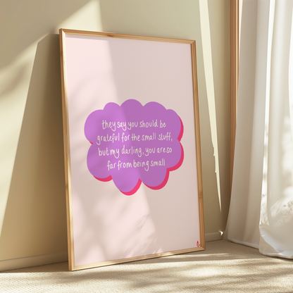 Pink and lilac Small Stuff nursery print by Peak Prints featuring a cute, maximalist design for a child's room.