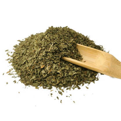 Loose leaf spearmint tea from Porter Hill Tea Company, vibrant green mint leaves for fruit and herbal tea blends.